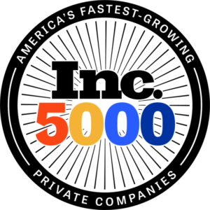 Official Inc. 5000 logo recognizing America’s Fastest Growing Private Companies, featuring the Inc. branding with colorful numerals and circular award design.
