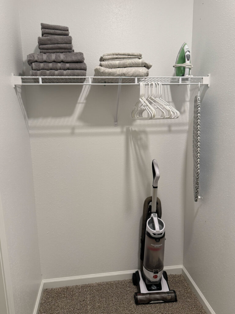 This attached private garage at Covey Homes provides secure enclosed parking and additional storage space, offering added convenience and privacy for extended stay guests, relocating families, and corporate housing travelers.