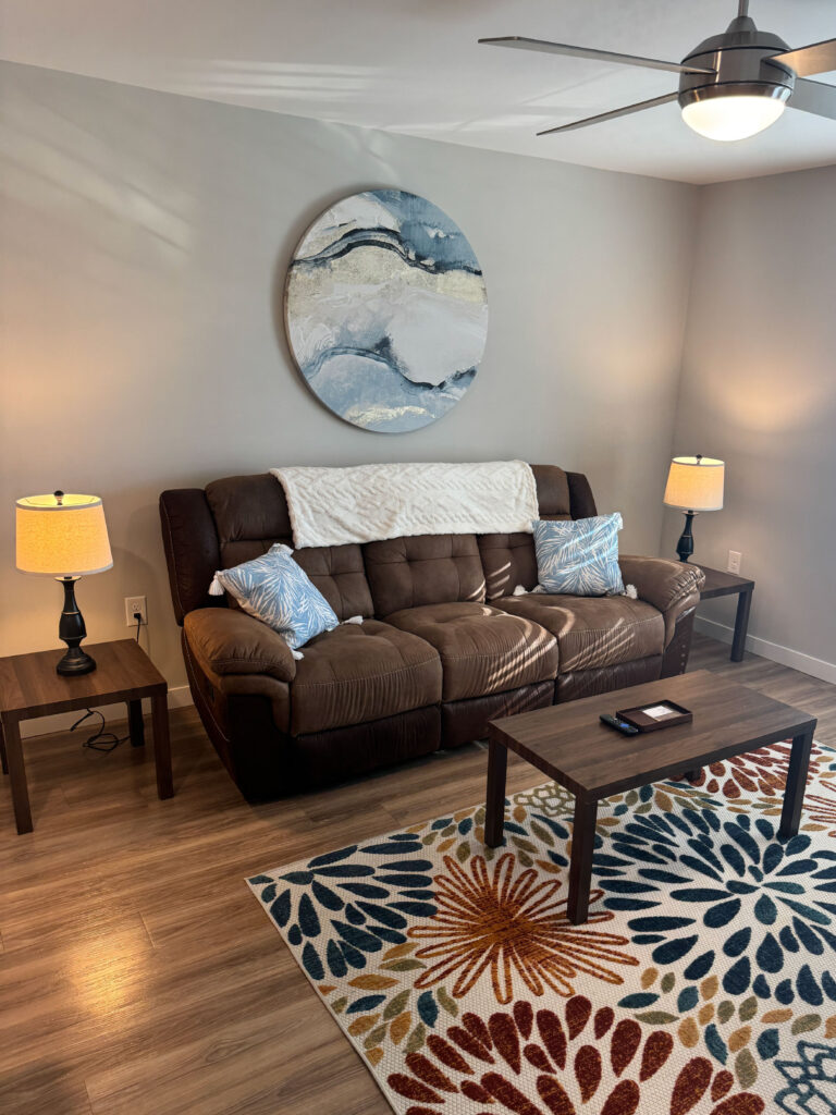 Modern furnished living room at Dream Winter Haven corporate housing community in Winter Haven Florida